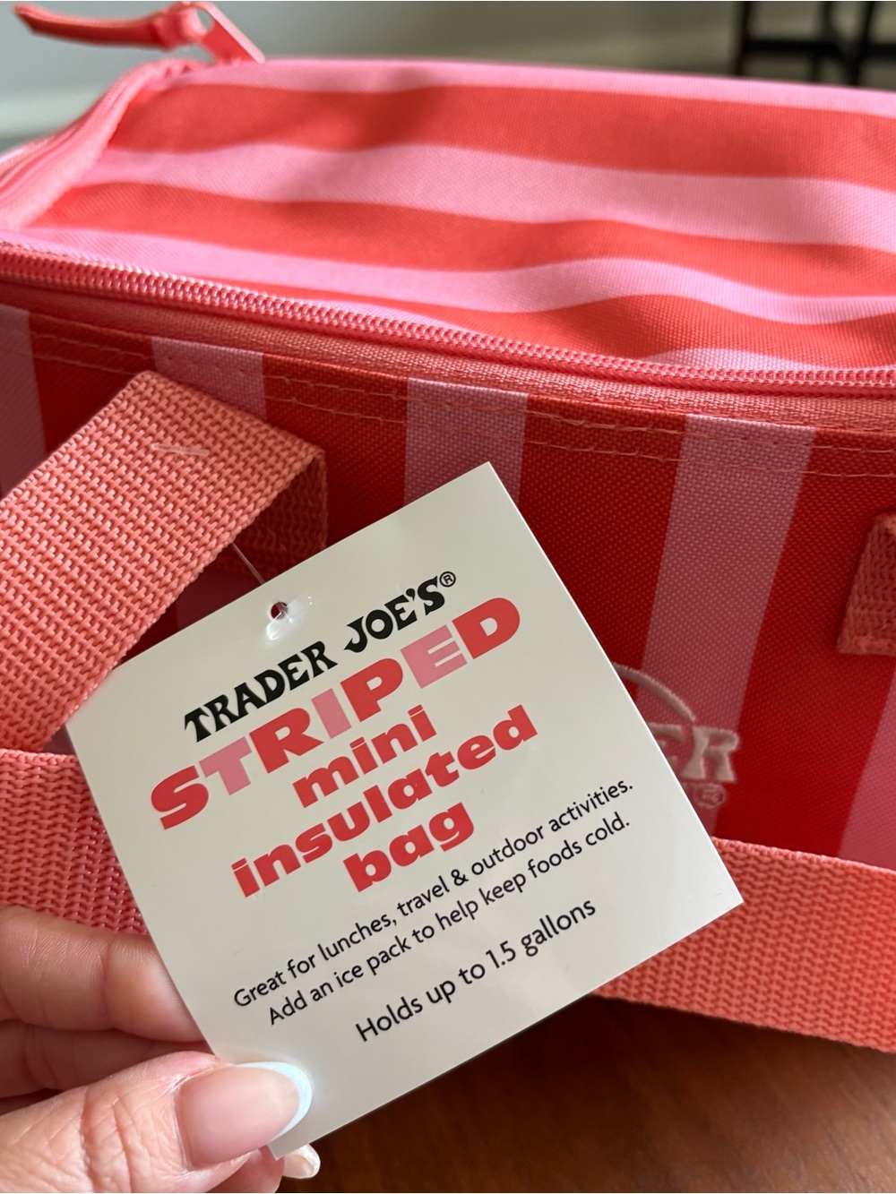 Trader Joe's Pink & Coral Striped Mini Insulated Cooler Bag - Picture 5 of 7